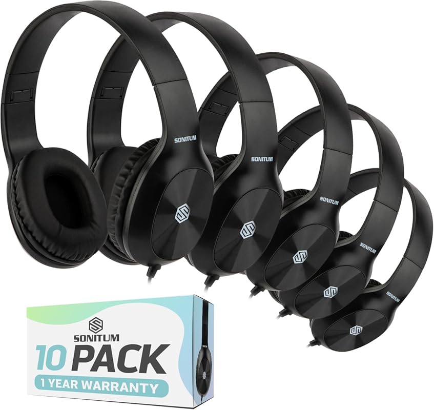 Classroom Headphones Bulk 10-Pack: Comfortable On-Ear Swivel Headphone