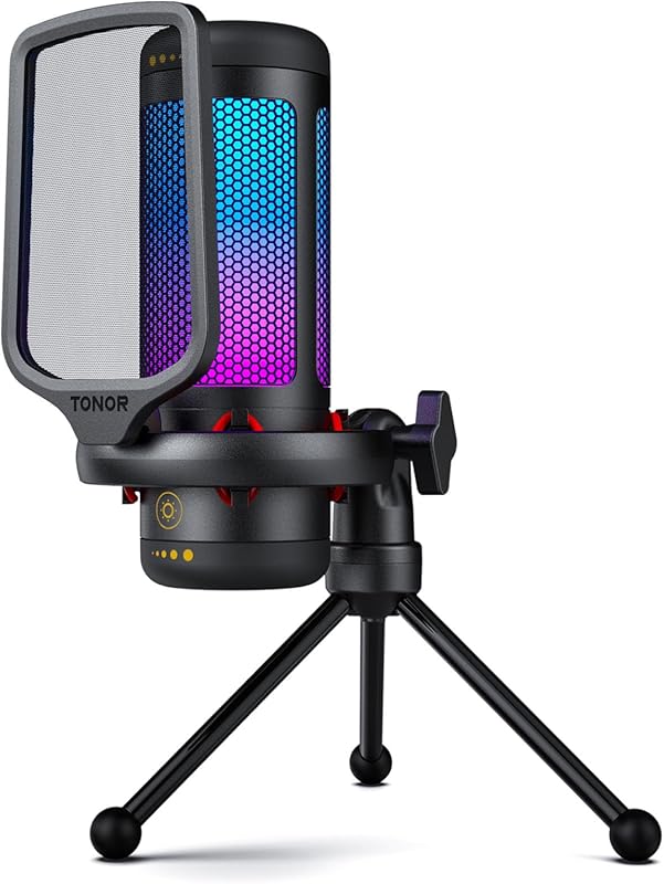 TONOR TC310 Gaming Microphone with Stand - USB Condenser, RGB Lighting
