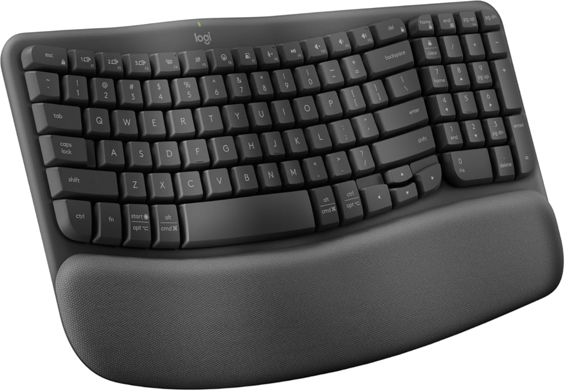 Logitech Wave Keys Wireless Ergonomic Keyboard with Cushioned Palm Res