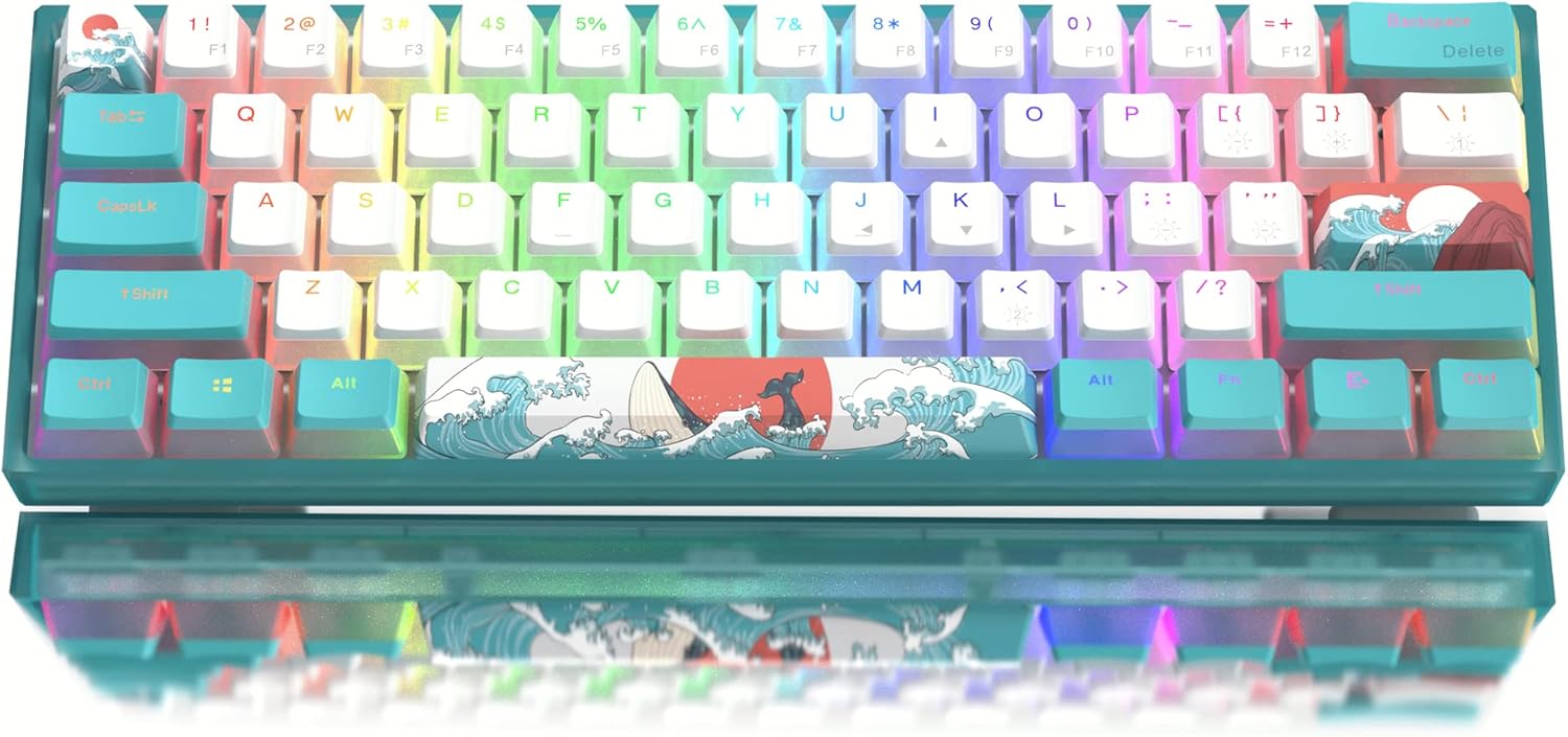 Womier WK61 V2 60% RGB Wired Gaming Keyboard: Hot-Swappable Creamy Linear Switches, PBT Keycaps, for Windows/Mac, Blue