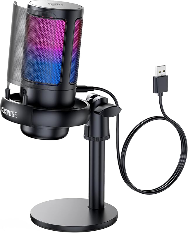 Gaming USB Mic for PC, PS4/5, Laptop with Quick Mute, Pop Filter, RGB 