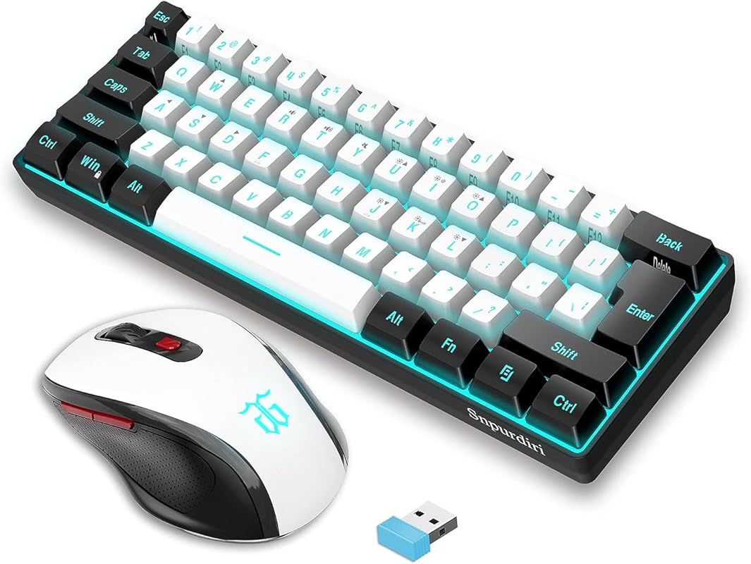 Snpurdiri 2.4G Wireless Keyboard & Mouse Combo, Mini 60% Mechanical Fe