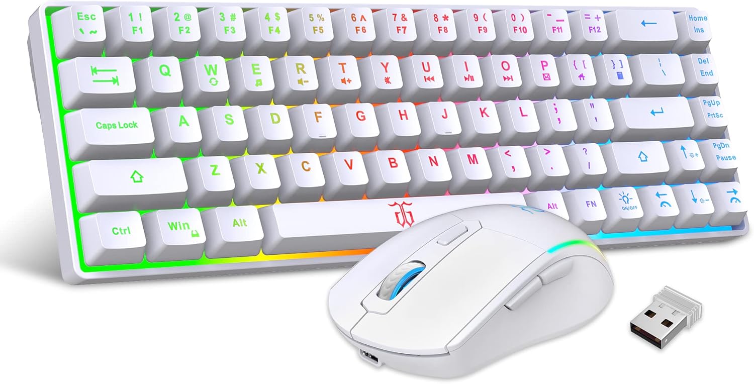 Snpurdiri 60% Wireless Mini Gaming Keyboard and Mouse Combo: Rechargeable 2000mAh, Mechanical Feel Anti-Ghosting, RGB Mouse