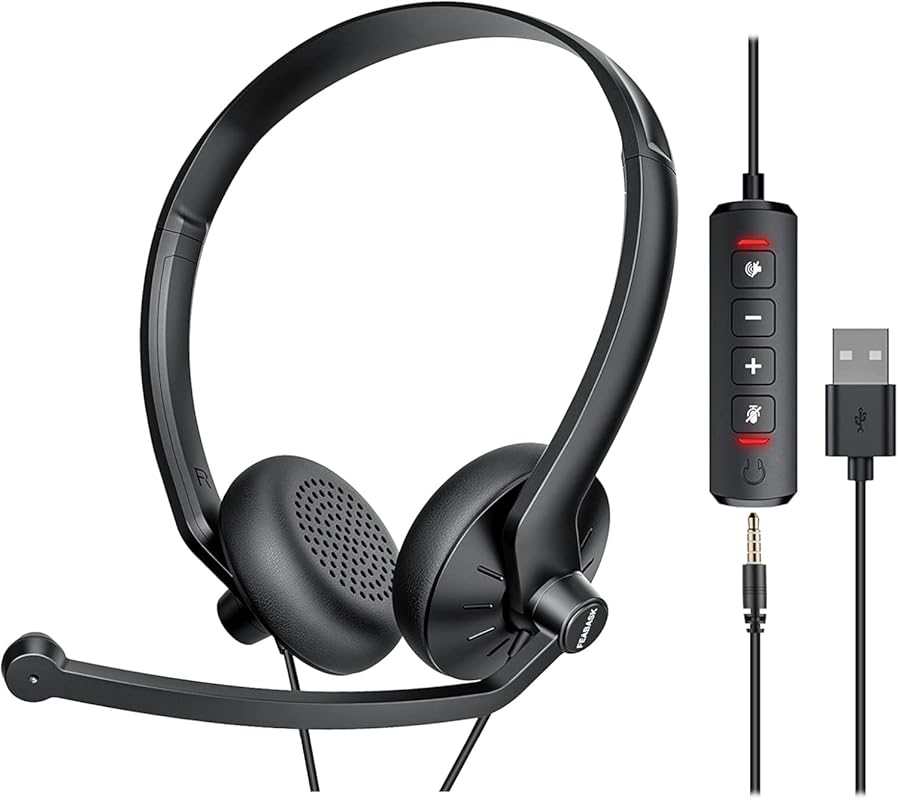 USB Wired Computer Headset with Microphone and Noise Cancelling for PC