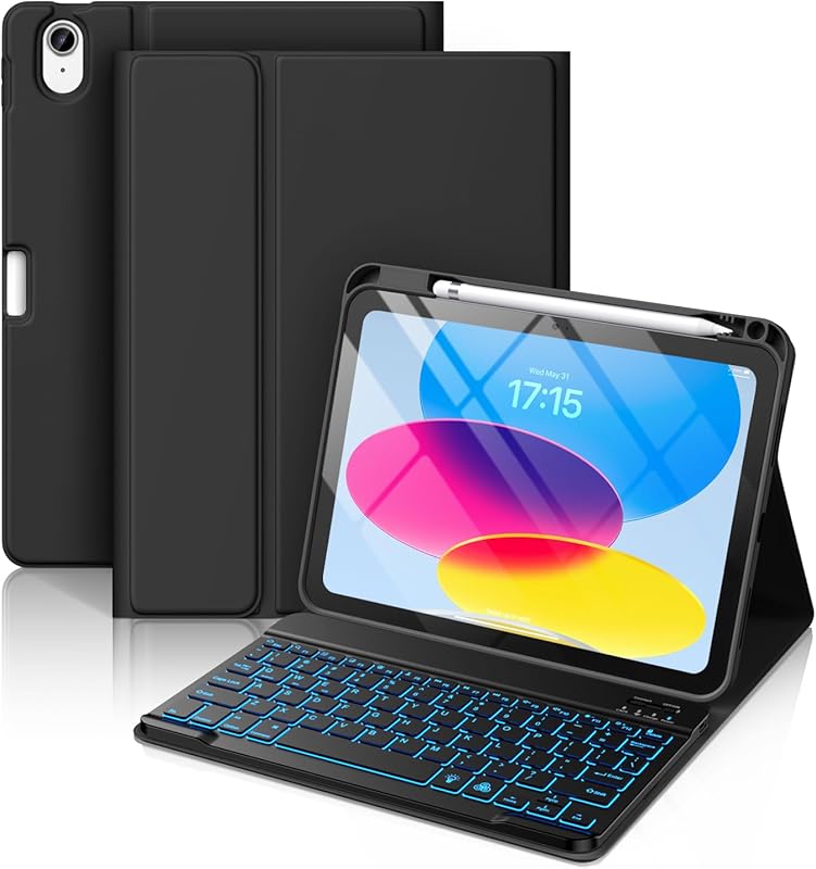 Hamile iPad 11-inch A16 2025, 10.9-inch 2022 Keyboard Case with 7-Colo