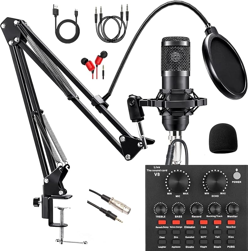 BM800 Microphone and V8 Sound Card Bundle for Podcasting, Recording, S