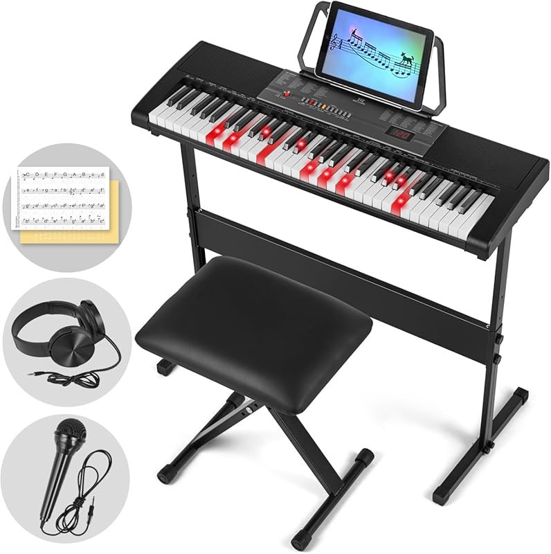 MUSTAR 61-Key Electric Piano with Lighted Keys for Beginners Includes