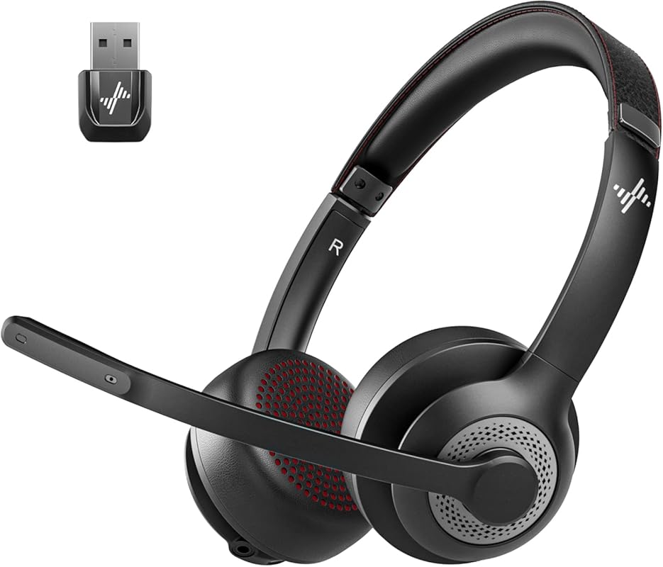 Bluetooth V5.2 Headset: AI Noise Cancelling Mic, USB Dongle, Mic Mute 