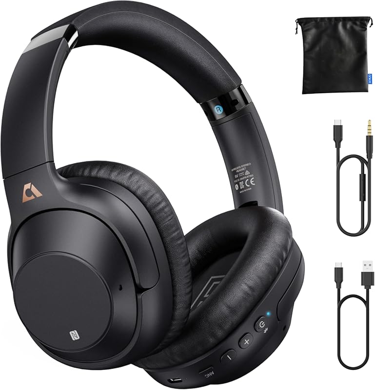 Bluetooth 5.2 Hybrid ANC Headphones for Airplane Travel with 90H Batte