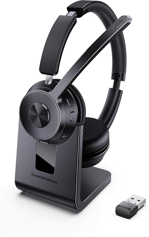 Bluetooth Headset with Noise Cancelling Mic: Upgraded with USB Dongle 