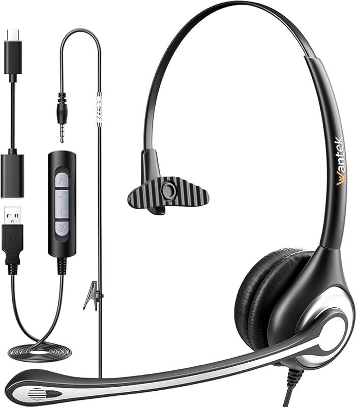 Wantek Wired USB/3.5mm Headset with Noise Cancelling Mic - Mute Button