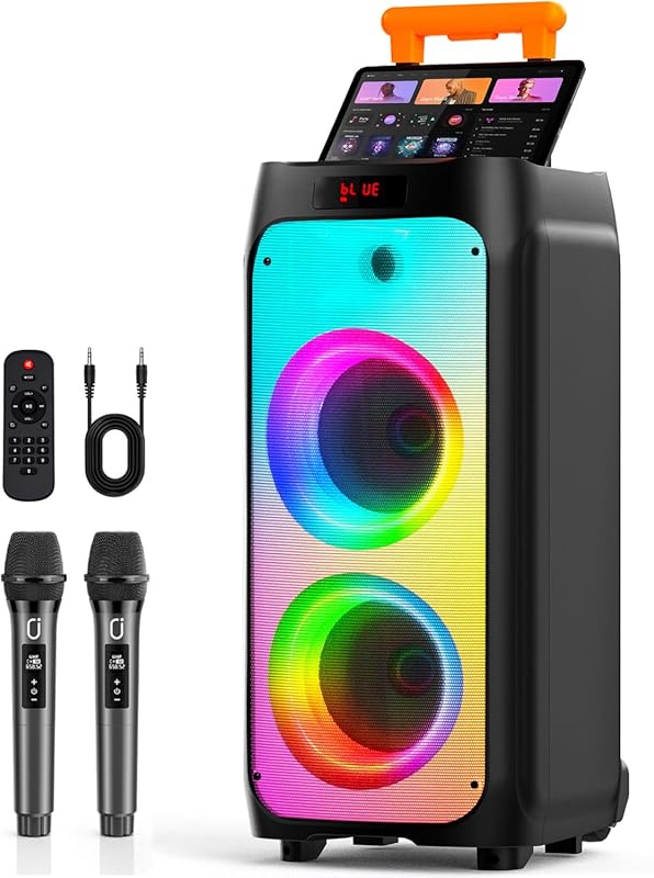 Karaoke Machine with 2 Wireless Microphones, Big Bluetooth Party Speak