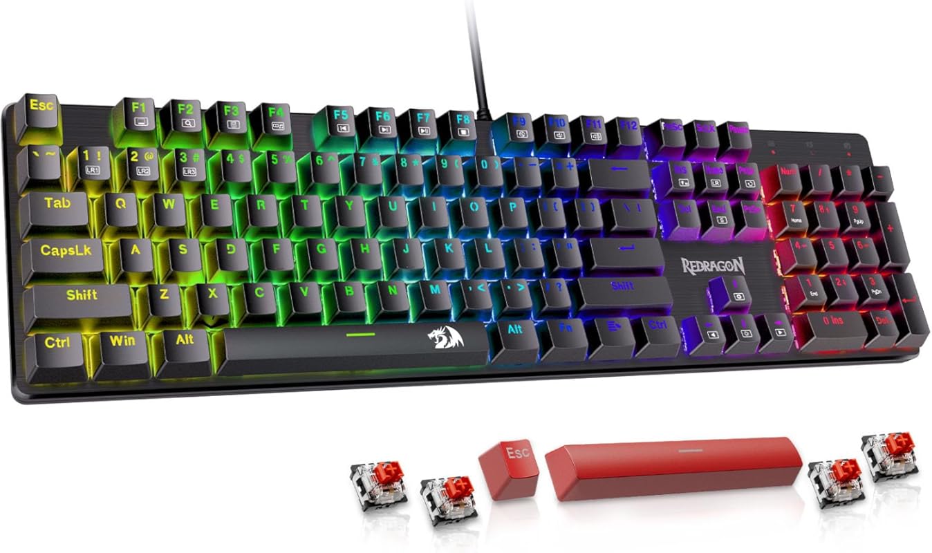 Redragon Wired Mechanical Gaming Keyboard with Hot-Swappable Red Switc