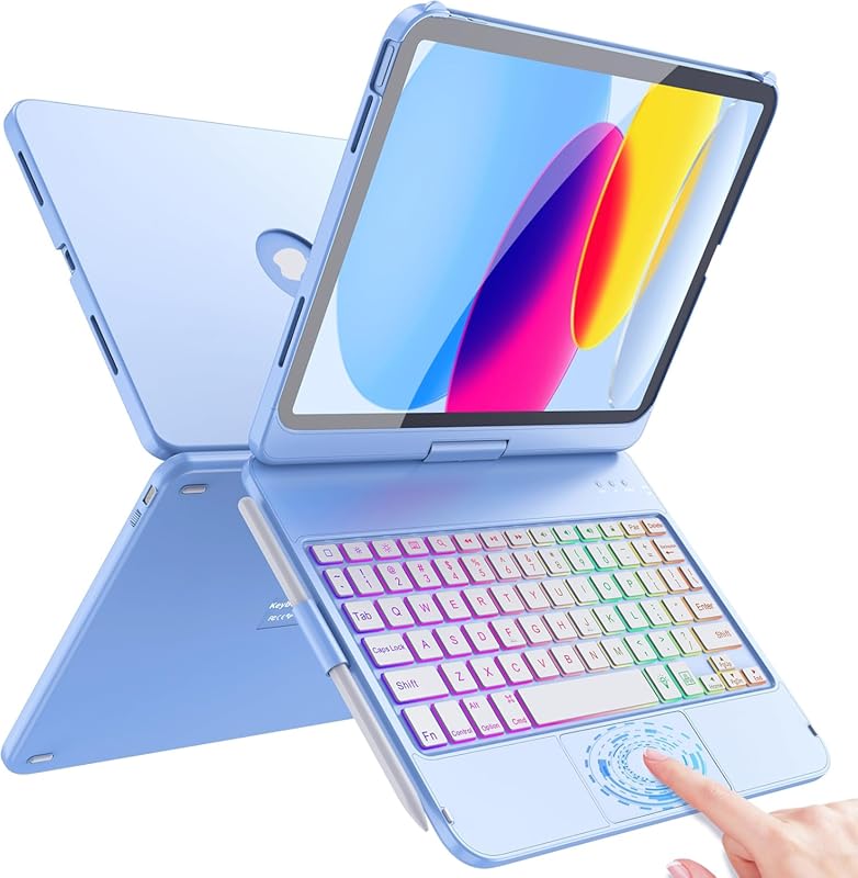 FUWANG Touch iPad 11th/10th Gen Keyboard Case with 360° Rotation, Back