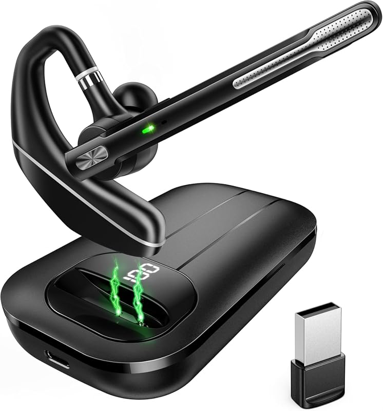 Bluetooth 5.3 Earpiece: 1000mAh Case, 96H Talktime, ANC Dual-Mic for C