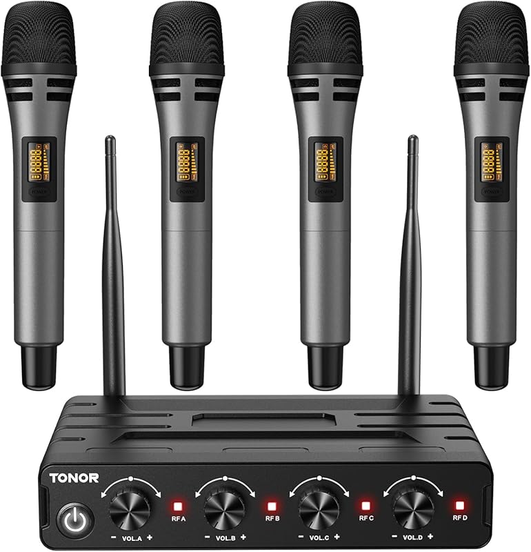 TONOR 4-Channel UHF Wireless Mic System with Cordless Handheld Mics, 2