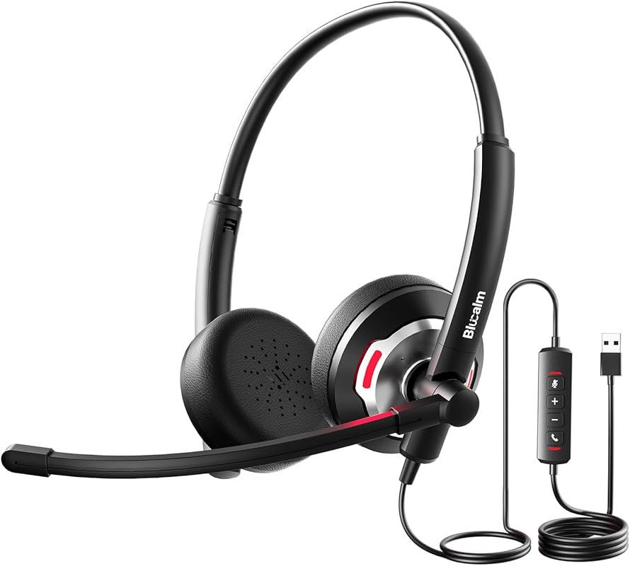 Wired Headset with Noise Canceling Mic and in-Line Control for PC, Wor