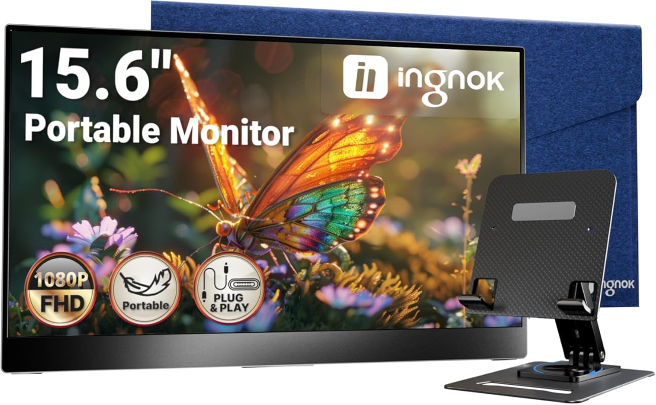Ingnok Ultra Slim 15.6-inch FHD IPS Portable Monitor with Adjustable S
