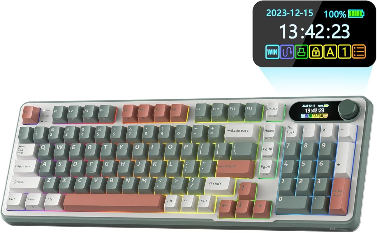 RK ROYAL KLUDGE S98 98-Key Wireless Mechanical Keyboard with Smart Dis