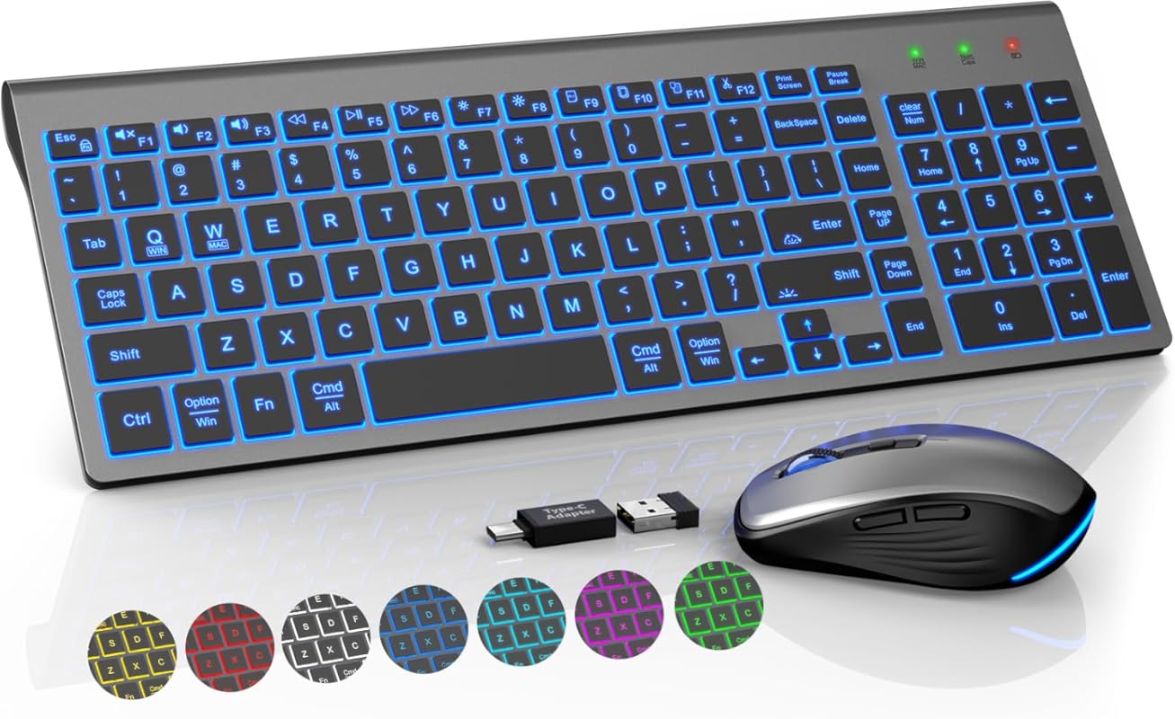 SABLUTE Backlit Wireless Combo: Compact Quiet, RGB Mouse, Rechargeable