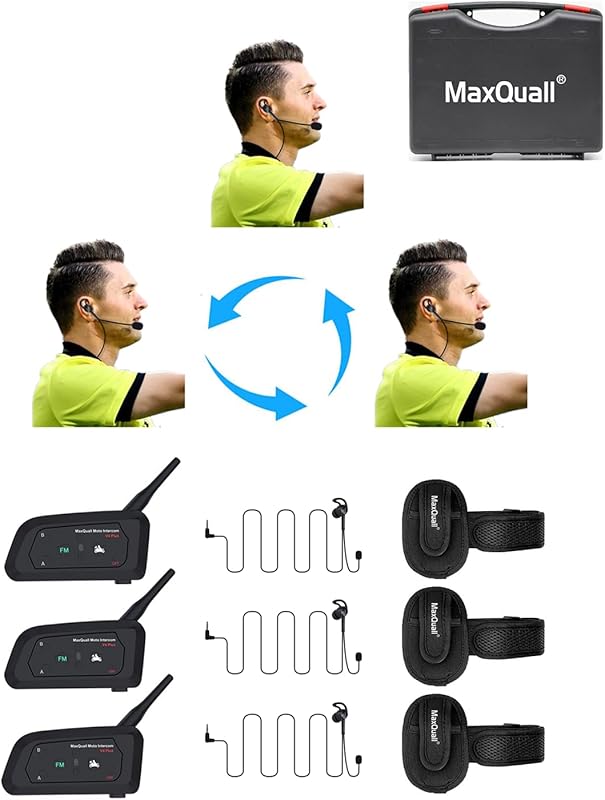 3-Person Full Duplex Wireless Bluetooth Referee Headset System for Foo