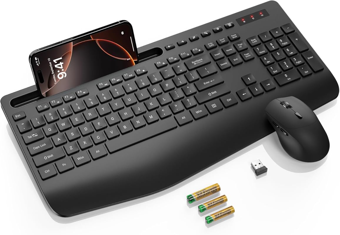 SABLUTE Wireless Keyboard and Mouse Combo Full-Size Ergonomic Wrist Re
