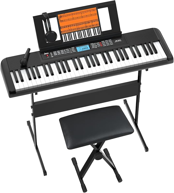 61-Key Portable Keyboard Piano with LCD Screen, Speakers, Stand, Stool