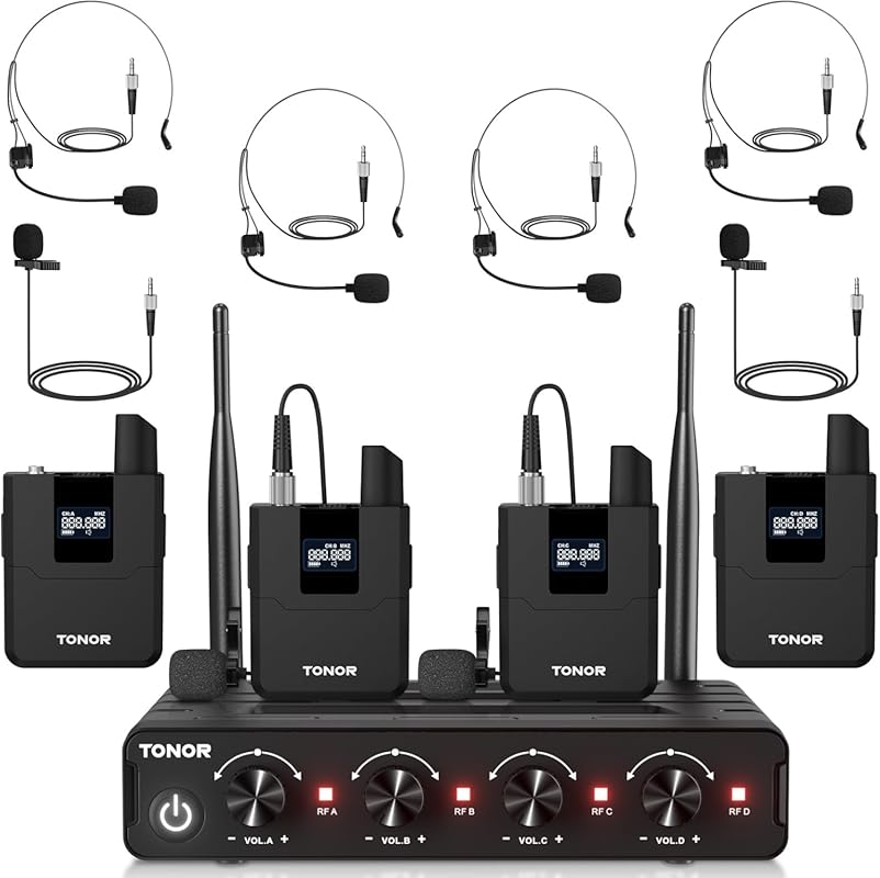 TONOR UHF Wireless Microphone System with Headset, Lavalier Lapel Mics