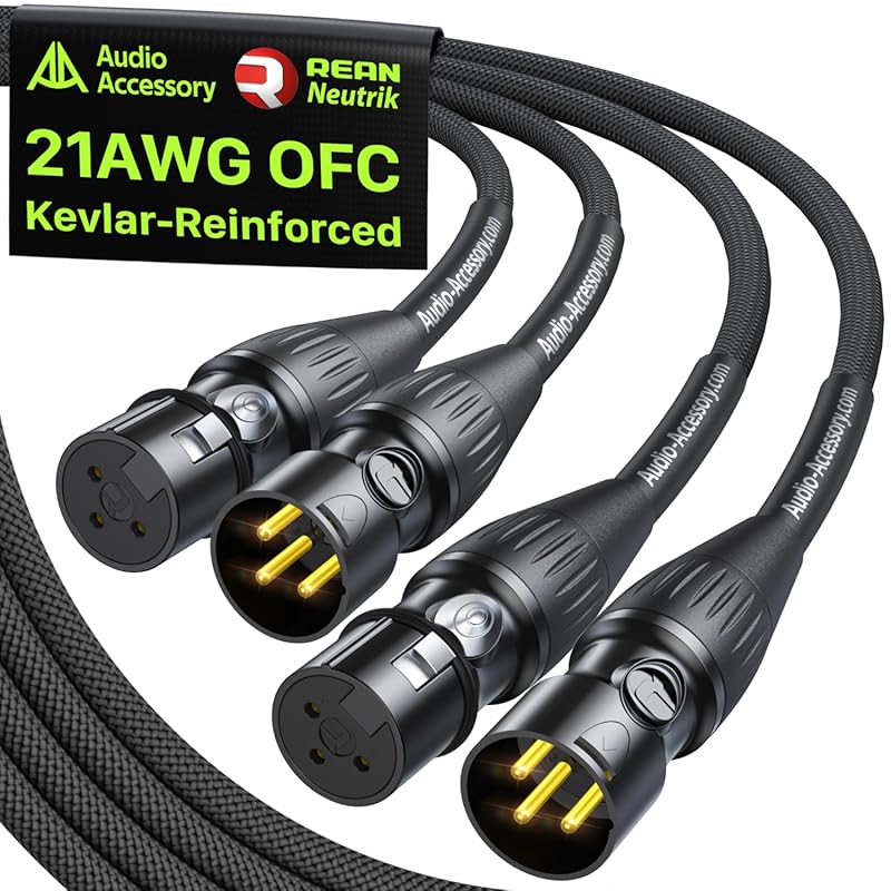 Neutrik REAN Gold-Pin XLR Balanced Microphone Cable 10ft 2-Pack, 21AWG