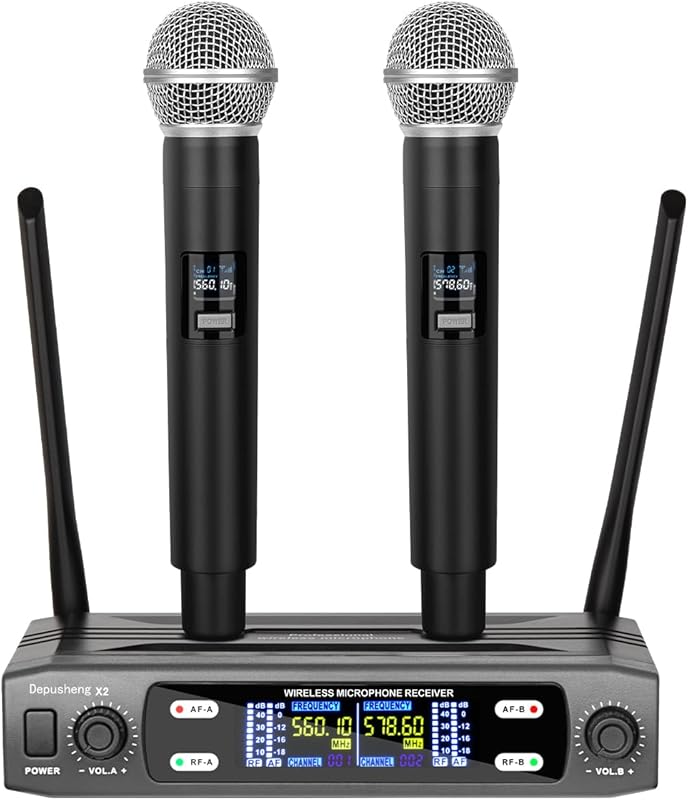 Depusheng VHF Wireless Microphone System - Dual Frequency, 2 Handheld