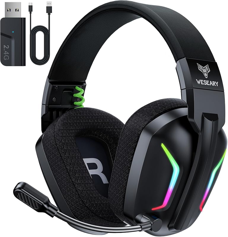 Wireless Gaming Headset 2.4GHz, Bluetooth 5.4, ENC noise-canceling mic