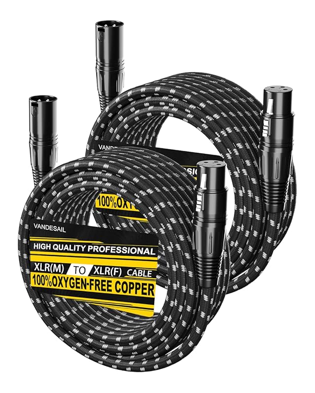 XLR Balanced Microphone Cable 25ft 2-Pack Durable Nylon-Braided OFC Ma