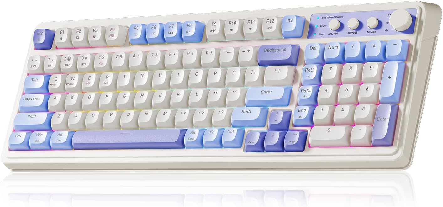 AULA 99 Key Tri-Mode Mechanical Keyboard with RGB backlit, media knob,