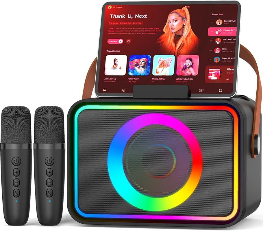 Karaoke Machine,Portable Bluetooth Speaker with 2 Wireless Microphone 