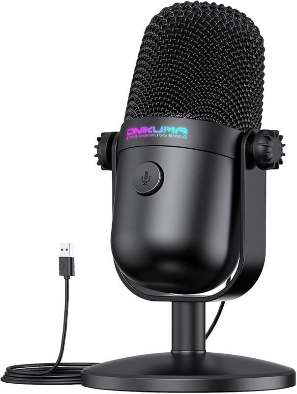 USB Condenser Gaming Mic with Noise Cancellation & Mute Button for Str