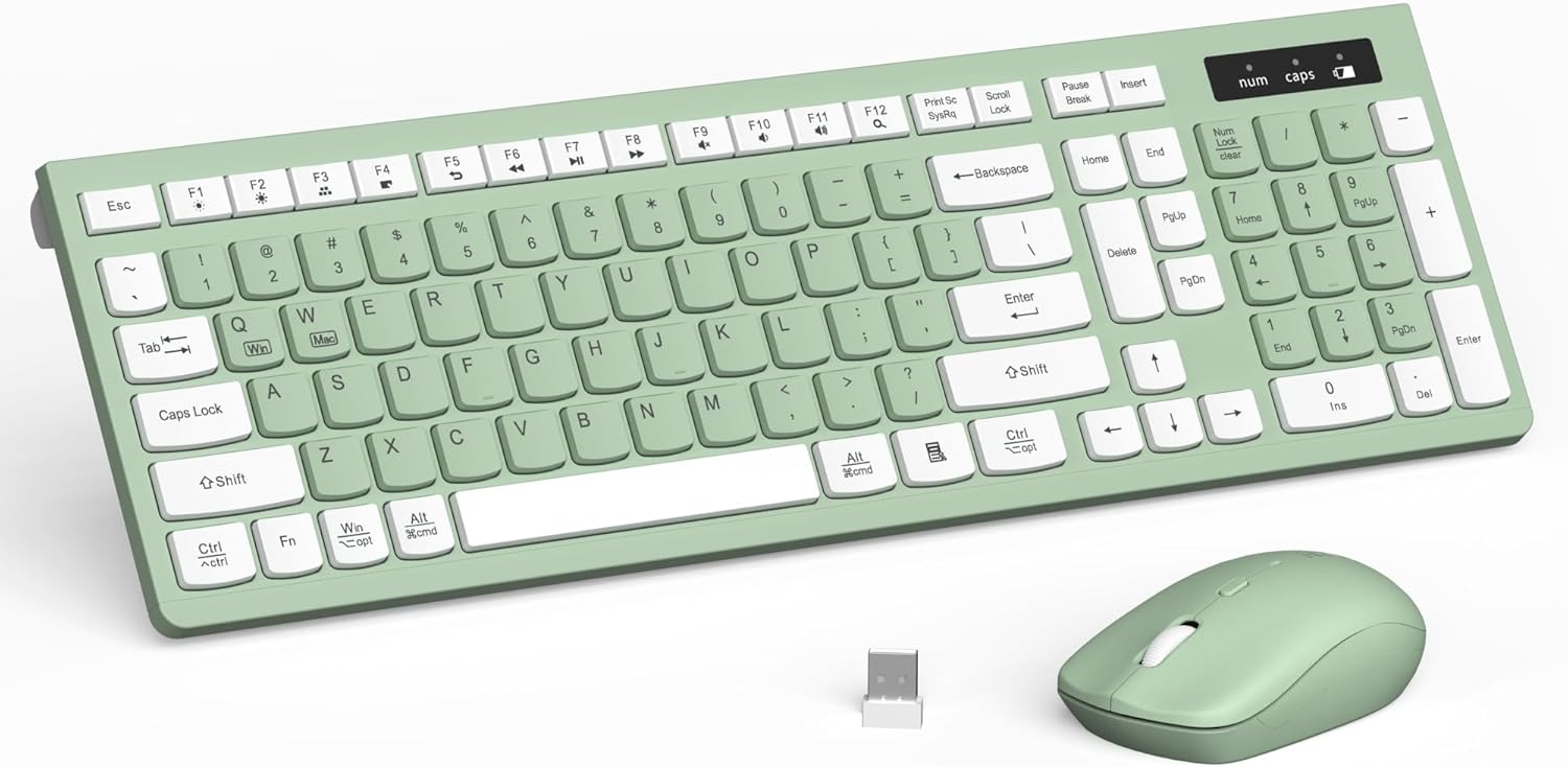 Wireless Keyboard Mouse Combo: Full-Sized, Adjustable DPI, 2.4GHz, Sil