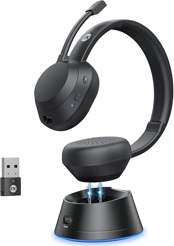 Wireless Headset: AI Noise Cancelling, 65-Hour Battery with USB Dongle