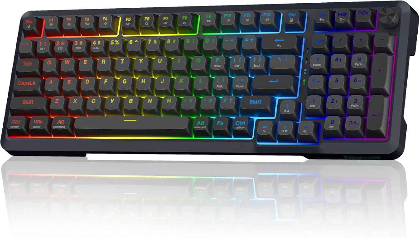 Redragon 98-Key Wireless Gasket Mechanical Keyboard, Tri-Mode RGB with