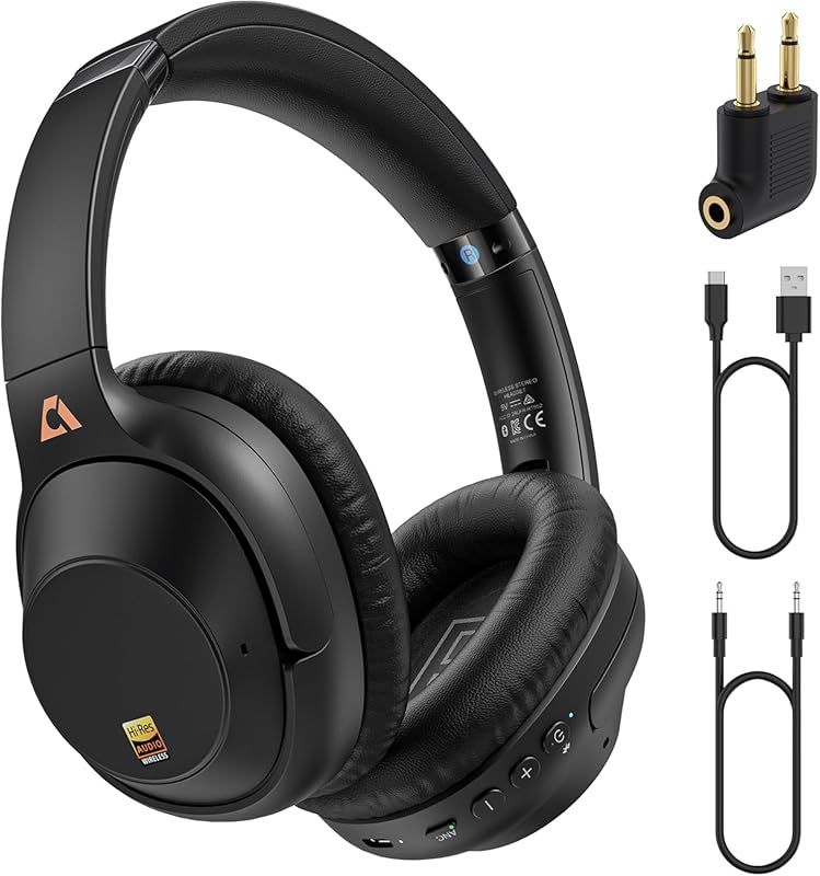 YMOO ANC Headphones for Airplane Travel: LDAC Hi-Res Audio, 100H Batte