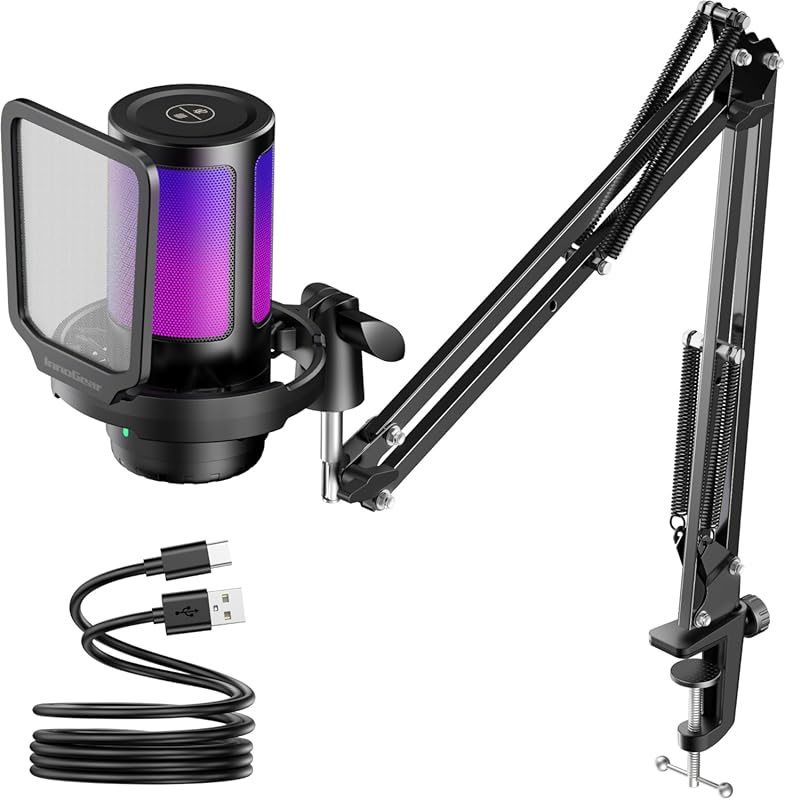 InnoGear Gaming USB Microphone - Boom Arm, Noise Cancellation, Mute/Ga
