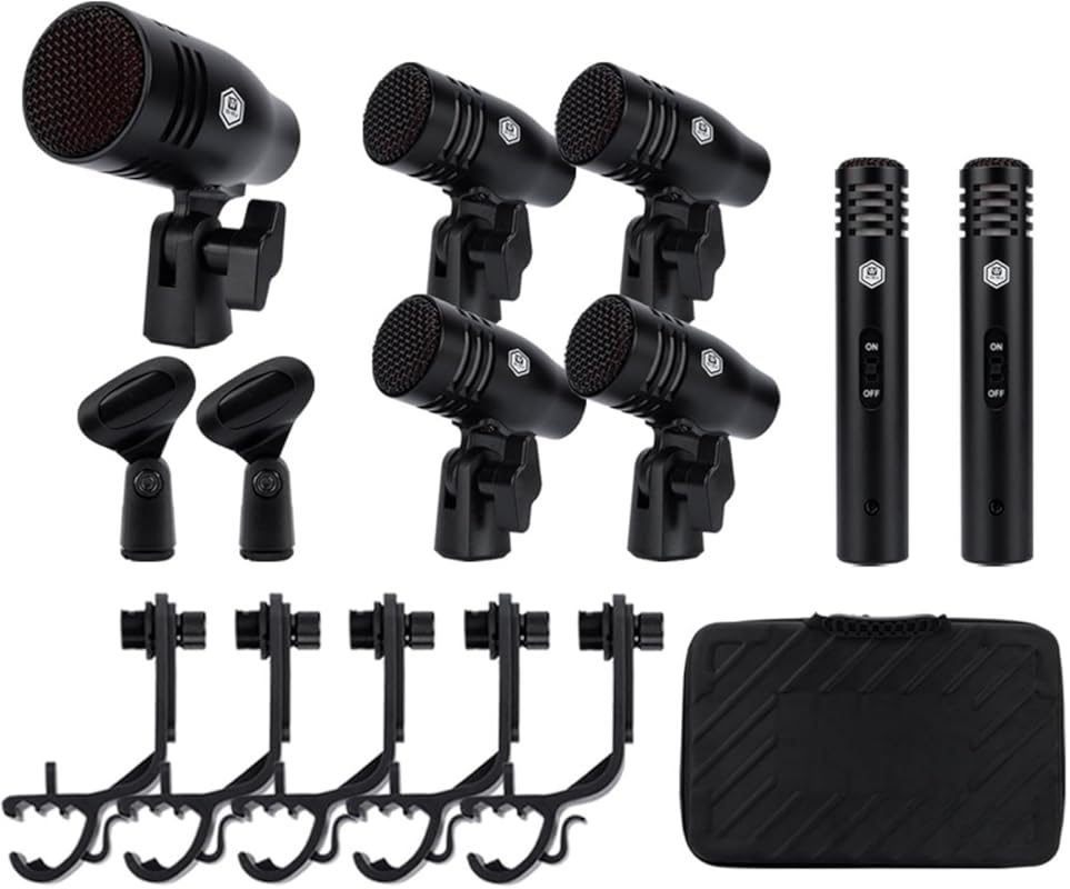W IN-MIX 7 Piece Wired Dynamic Drum Mic Kit with Metal Construction an