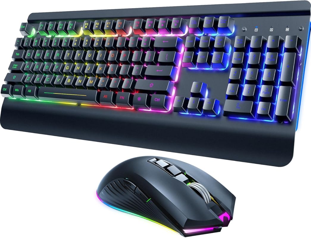 RisoPhy Wireless Gaming Keyboard and Mouse Combo with Metal Panel, 7-C