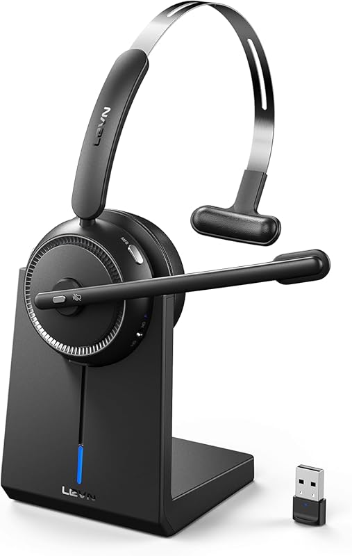 LEVN 5.2 Bluetooth Headset with Mic: Noise Cancelling, 65-Hour Battery