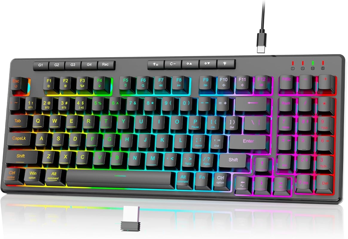 Redragon K517 Pro 94-Key Tri-Mode Keyboard, BT/2.4GHz/USB-C RGB, Mecha