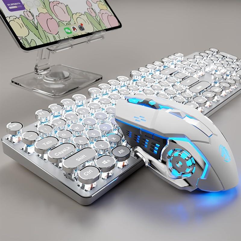 TK950 Wireless Typewriter Mechanical Keyboard and Mouse Combo with 104