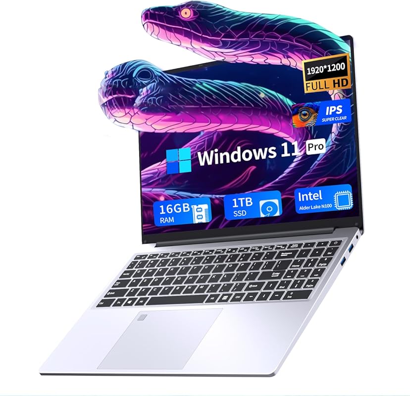 2026 Gaming Laptop 16-inch Intel N100 16GB 1TB SSD Windows 11 Pro Back