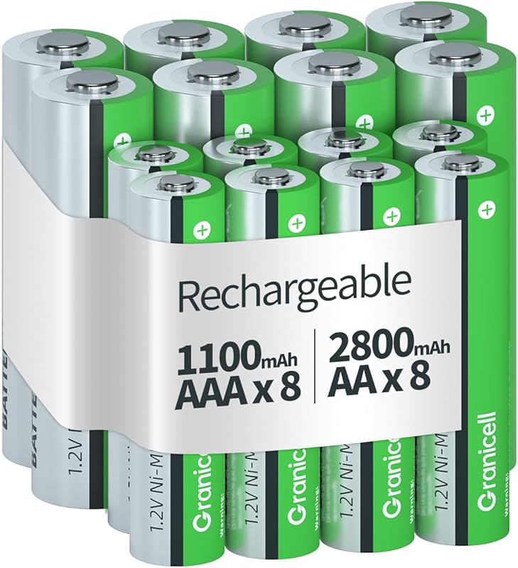 16-Set 2800mAh AA and 1100mAh AAA 1.2V NiMH Rechargeable Batteries, Lo