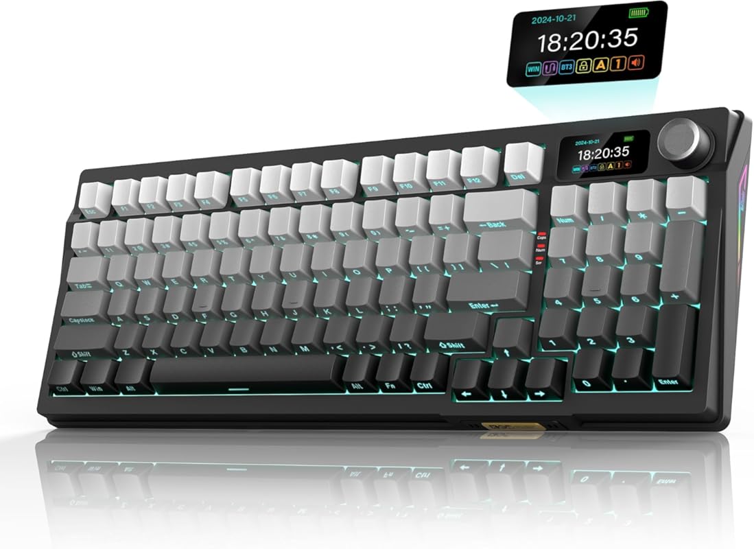 RedThunder K95 TFT Mechanical Keyboard, Knob, Tri-Mode BT5.0/2.4GHz/US