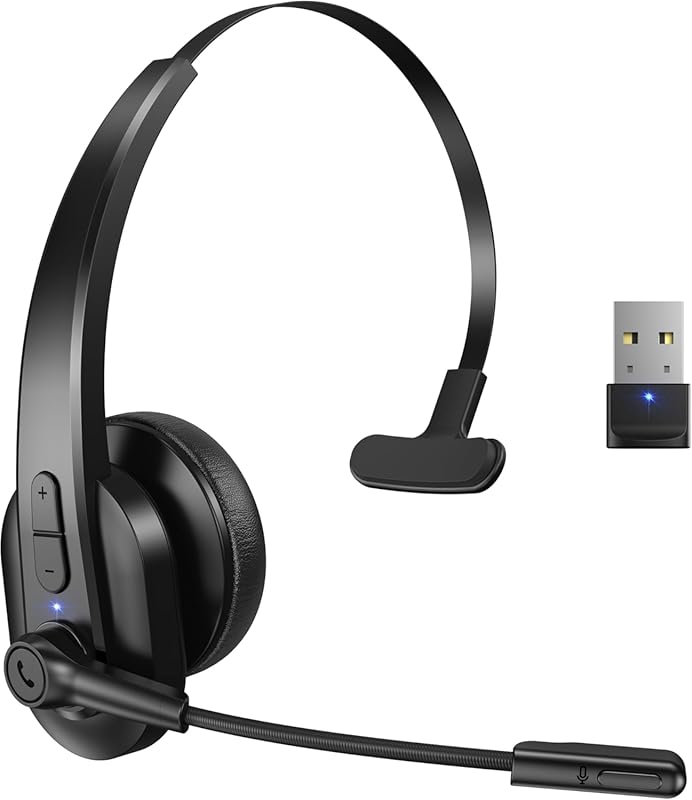 Bluetooth Single-Ear Headset with USB Dongle, Noise Cancelling Mic, V5