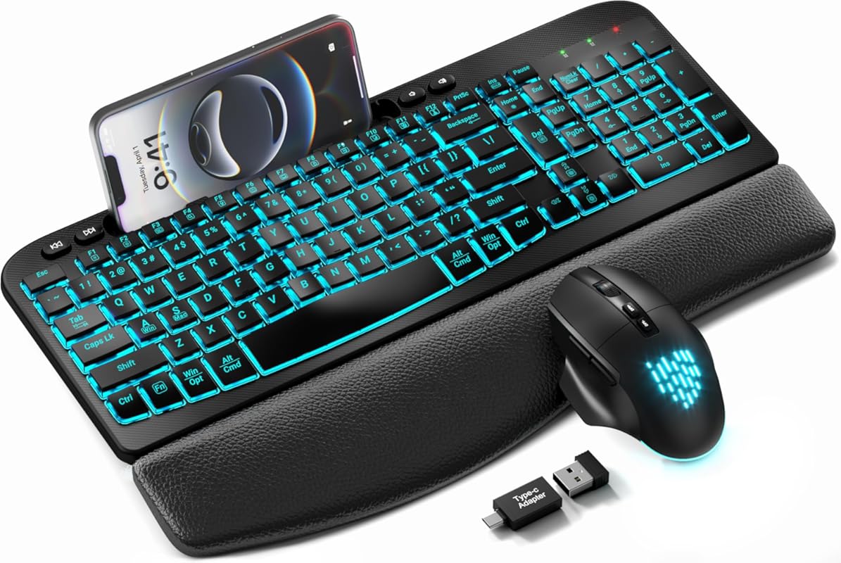 SABLUTE Wireless Keyboard and Mouse Combo with Ergonomic Wave Design, 